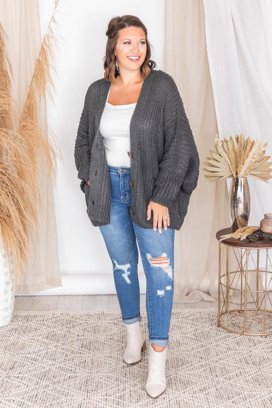 Sundown Awaits Knit Charcoal Cardigan FINAL SALE
