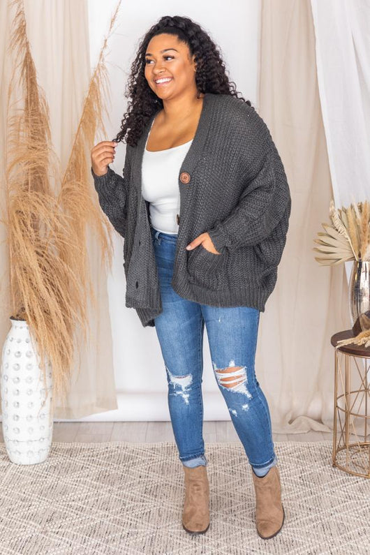 Sundown Awaits Knit Charcoal Cardigan FINAL SALE