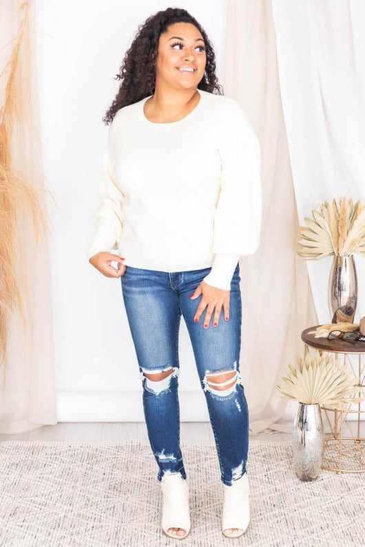 Don't Waste Time Cream Textured Sweater
