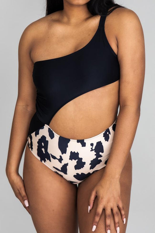 Swimming At Sunset Leopard Print One Piece Swimsuit
