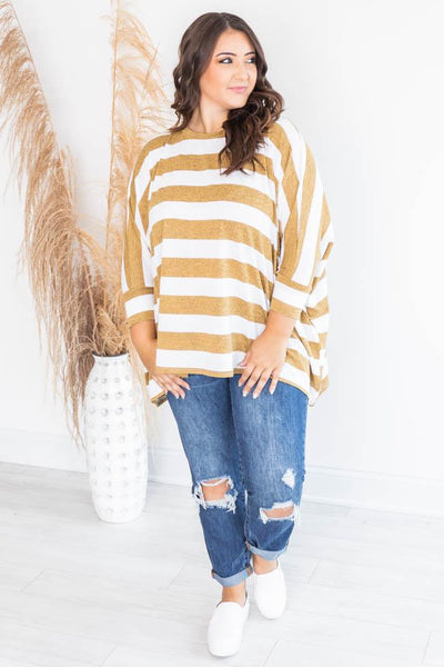Make My Heart Sing Striped Blouse Mustard