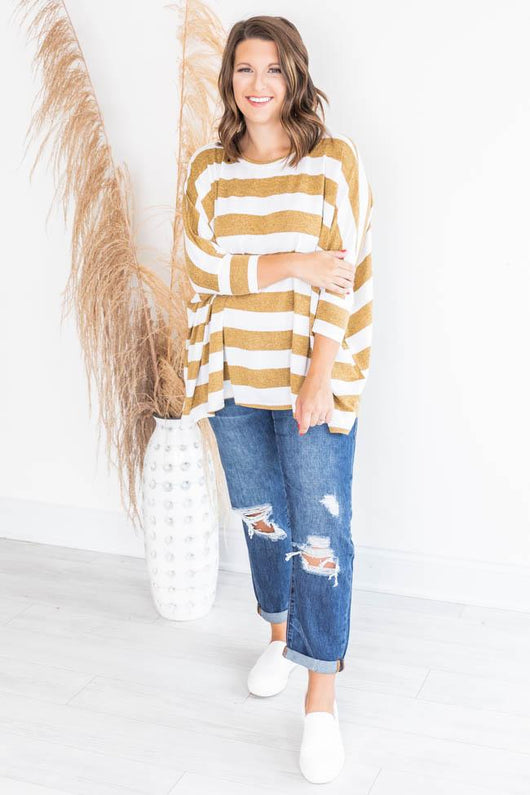 Make My Heart Sing Striped Blouse Mustard
