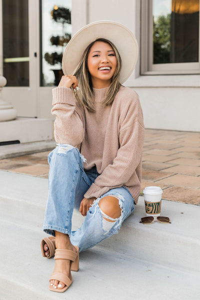 Play Your Part Mock Neck Chenille Mocha Sweater FINAL SALE