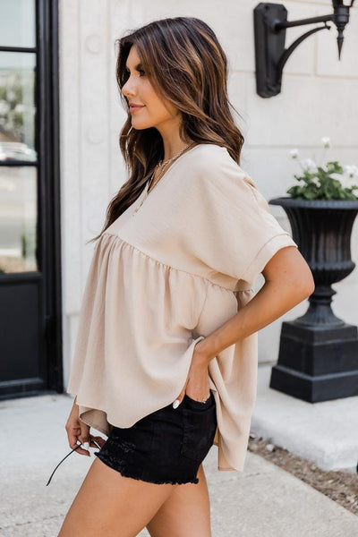 My Best Advice Babydoll Blouse Taupe FINAL SALE