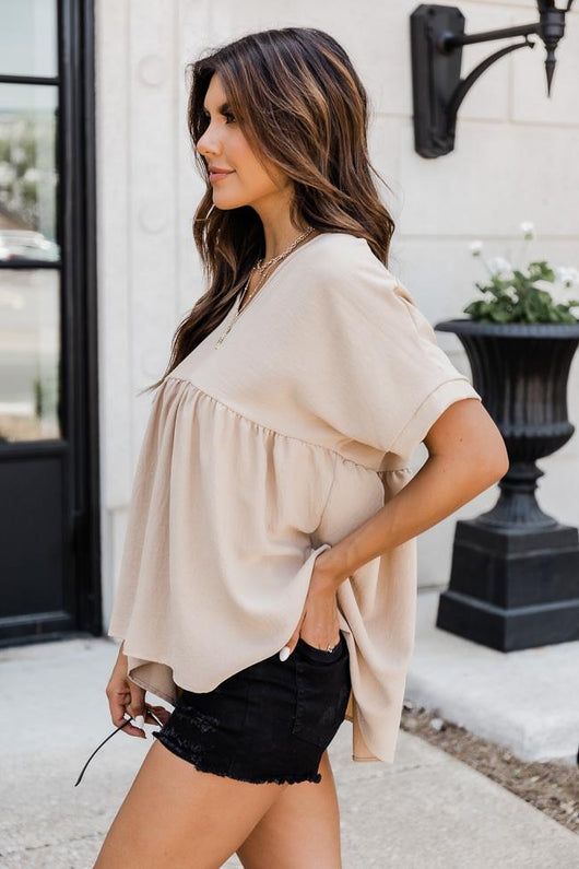 My Best Advice Babydoll Blouse Taupe FINAL SALE