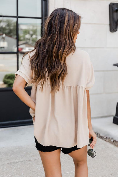 My Best Advice Babydoll Blouse Taupe FINAL SALE