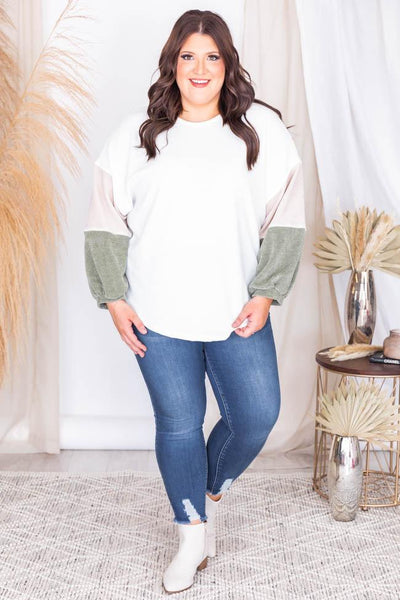 Reach Out Olive Colorblock Sleeve Pullover