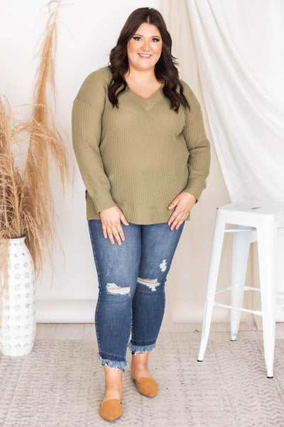 Dress To Impress Waffle Knit Olive Blouse