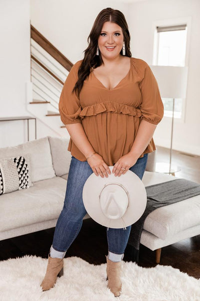 Say You Won't Let Go Babydoll Blouse Burnt Orange FINAL SALE
