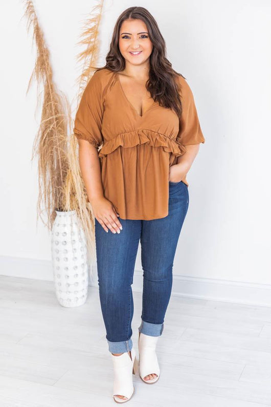 Say You Won't Let Go Babydoll Blouse Burnt Orange FINAL SALE