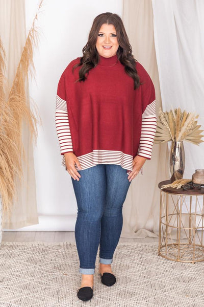 Everything You Need Red Striped Poncho