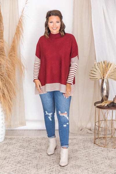 Everything You Need Red Striped Poncho