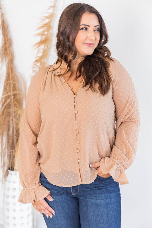 Wander The City Swiss Dot Brown Blouse FINAL SALE