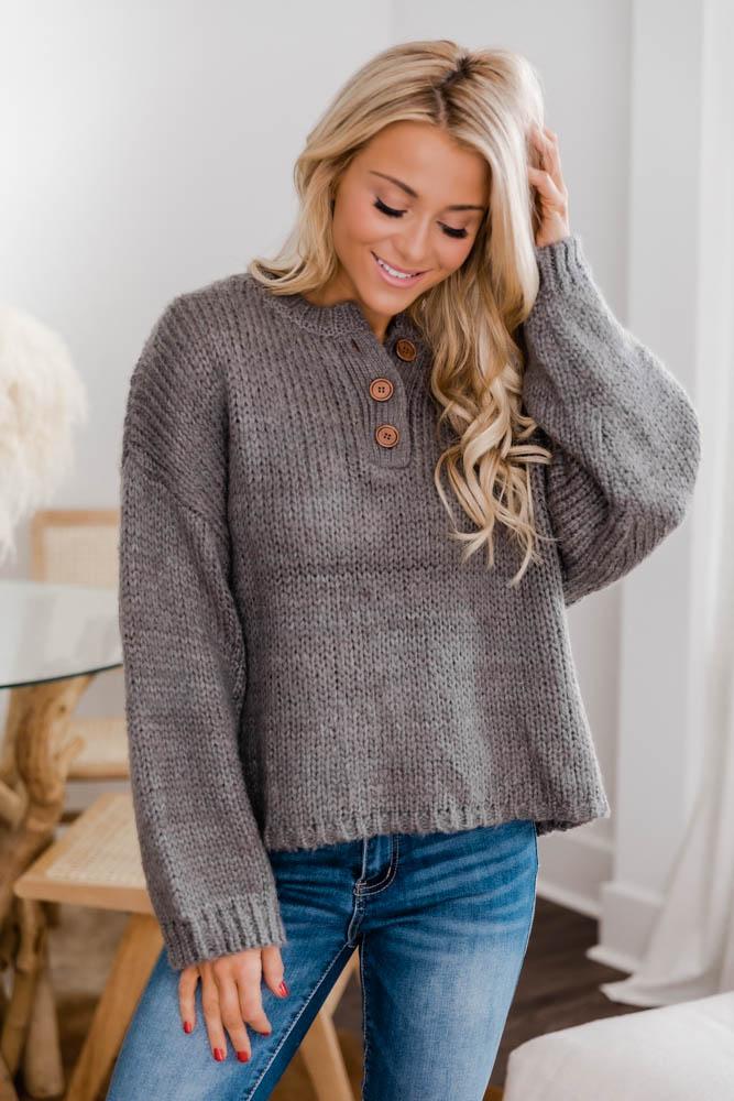 Kicked Back Charcoal Henley Sweater