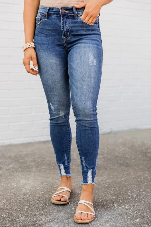 Jolie Distressed Hem Medium Wash Jeans