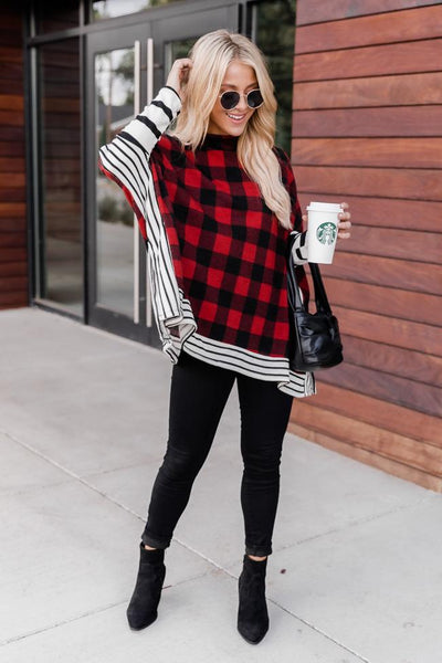 Southern Nights Plaid Red/Black Poncho