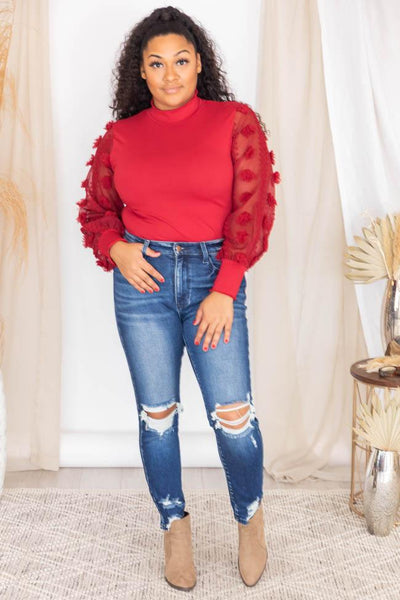 Queen Of The Night Mock Neck Burgundy Bodysuit