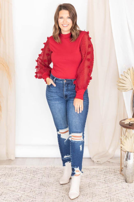 Queen Of The Night Mock Neck Burgundy Bodysuit