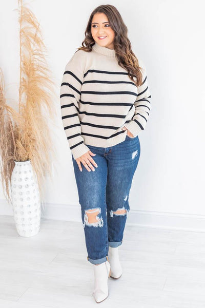 Turn Back Time Striped Beige Sweater FINAL SALE