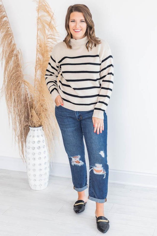 Turn Back Time Striped Beige Sweater FINAL SALE