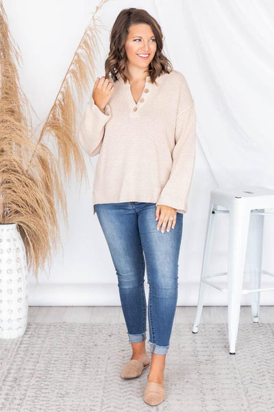 Passionate Soul Henley Taupe Sweater
