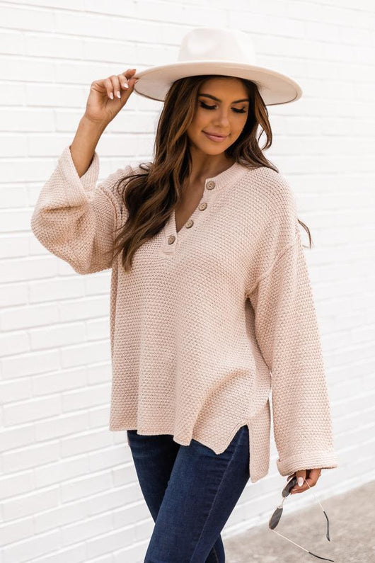 Passionate Soul Henley Taupe Sweater