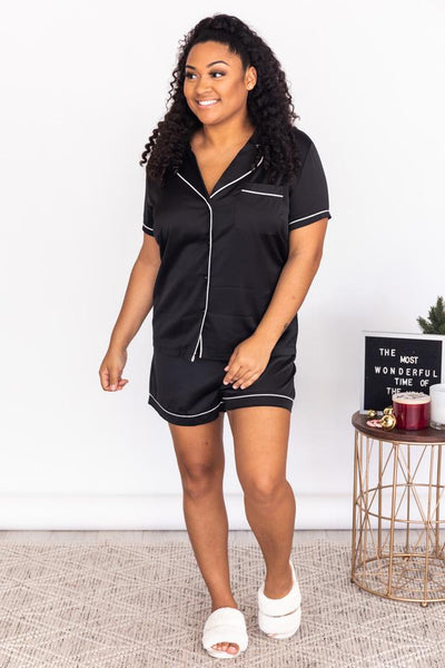 Goodnight Wish Satin Black Pajama Blouse PRE-ORDER