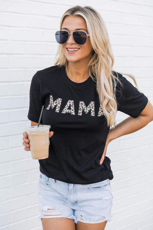 Mama Animal Print Tee Black