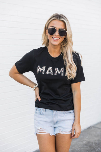Mama Animal Print Tee Black