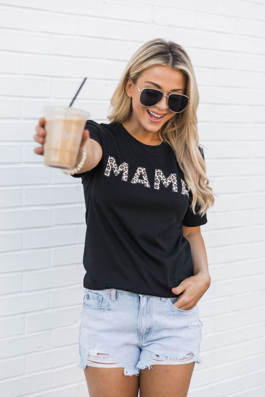Mama Animal Print Tee Black