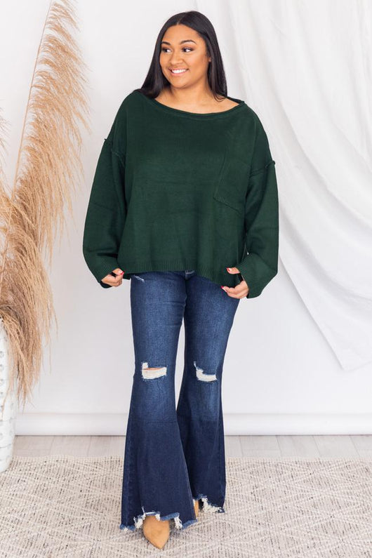 Cozy Up Pocket Green Sweater