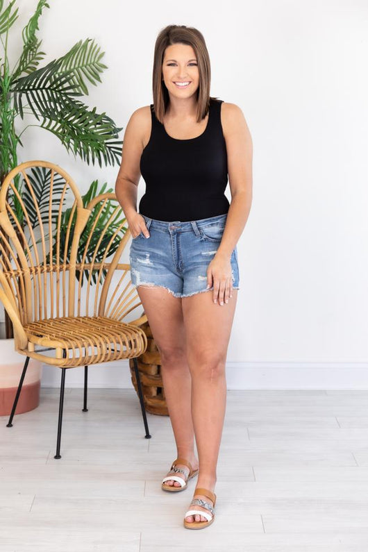 Best View Ribbed Tank Black Bodysuit