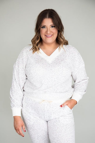Simple Rhyme Animal Print White Pullover