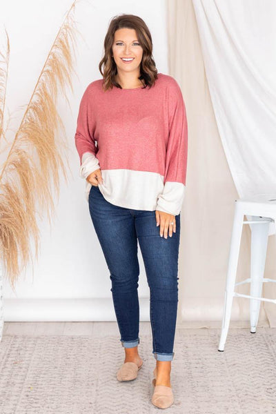Meet Me For Coffee Colorblock Mauve Sweater