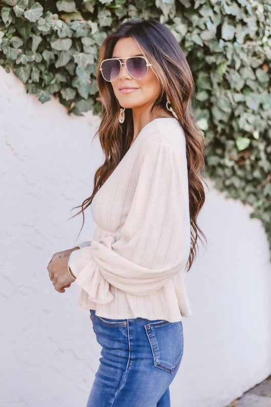 It's All Because Of You Oatmeal Blouse