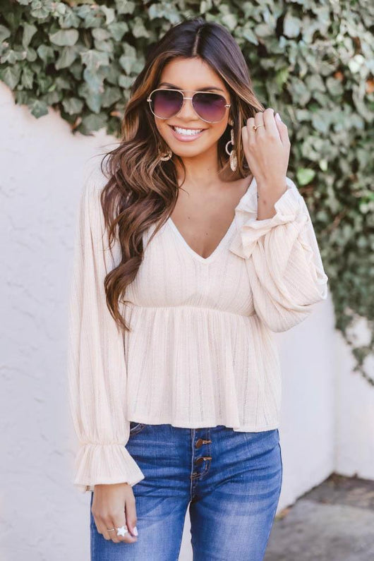 It's All Because Of You Oatmeal Blouse
