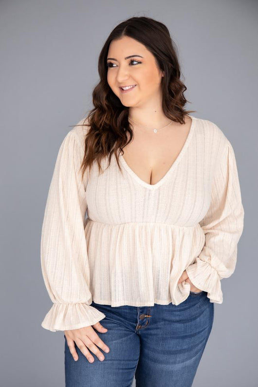 It's All Because Of You Oatmeal Blouse