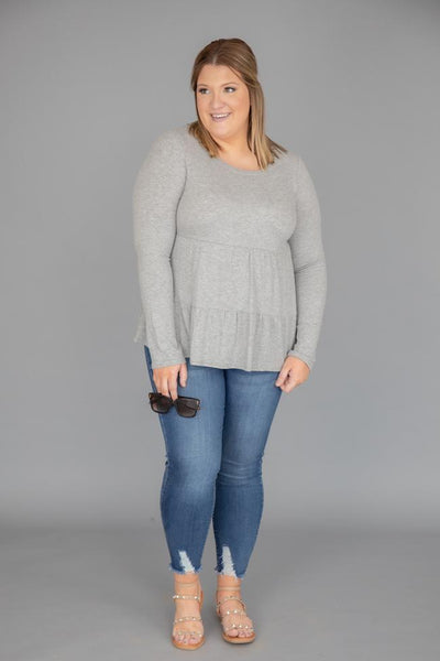 Guessing Game Tiered Grey Blouse