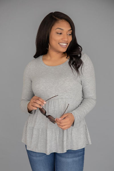 Guessing Game Tiered Grey Blouse