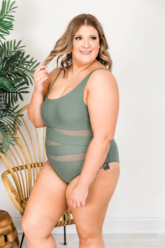 Meet Me At Waikiki Sage One Shoulder Swimsuit