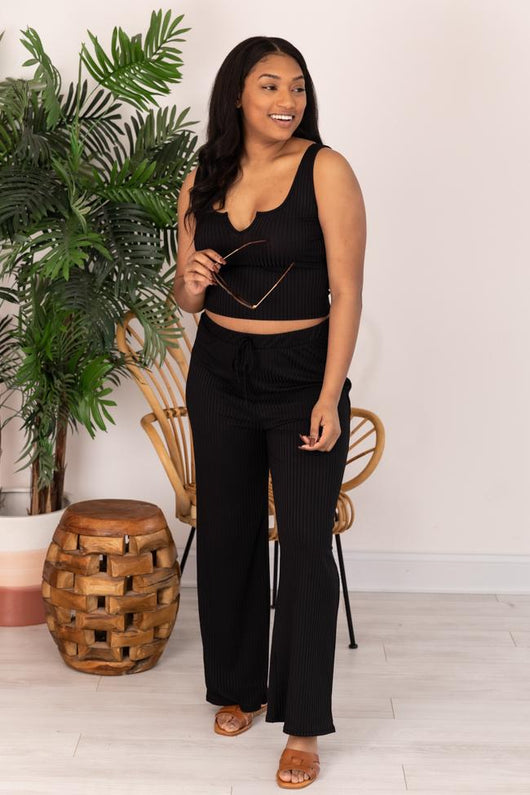Different Opinions Ribbed Black Pants