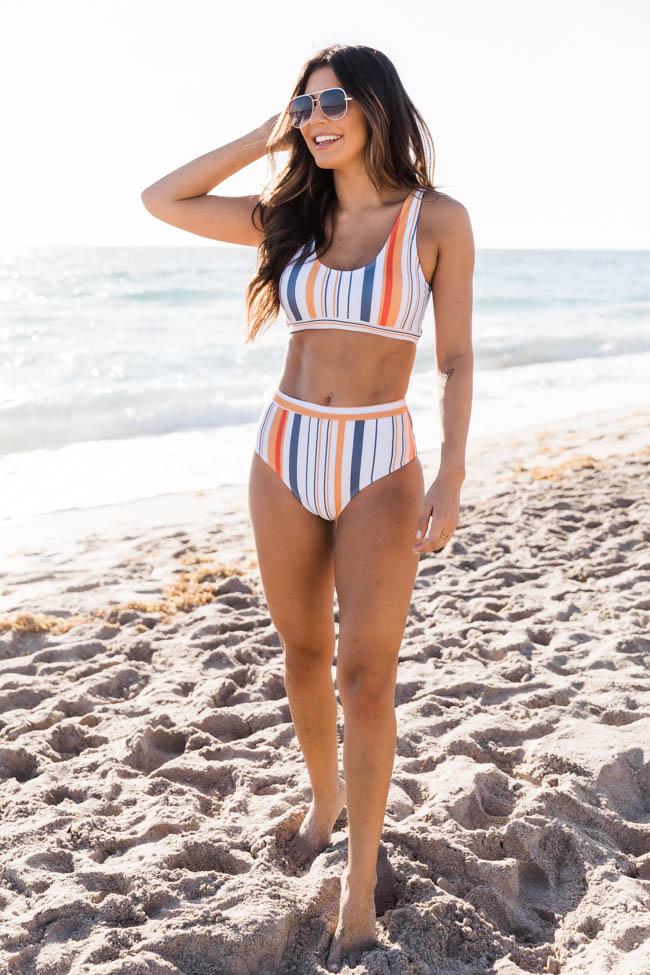 Brightest Days Grey Striped Bikini Bottoms