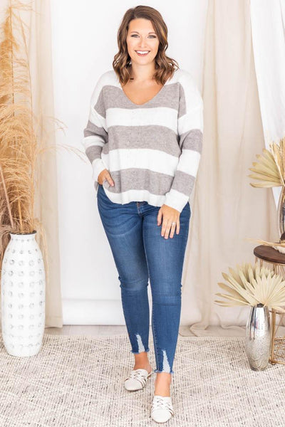 Charade Of Love Striped Grey Sweater
