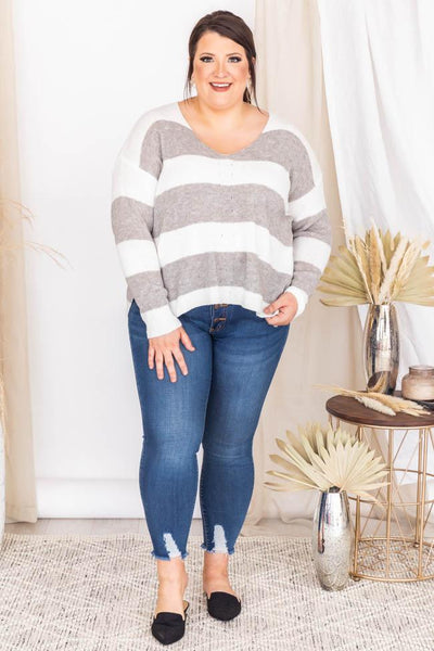 Charade Of Love Striped Grey Sweater