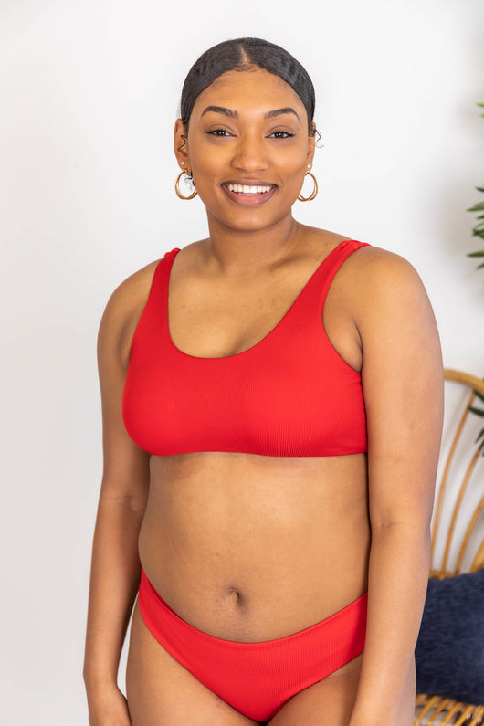 Adrift At Sea Red Ribbed Bikini Bottoms