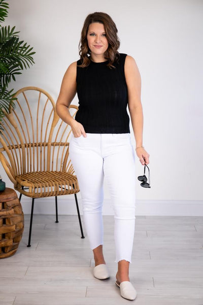 Ivy Mid Rise Raw Hem Crop White Jeans