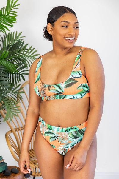 Island Resort Tropical Orange Ribbed Bikini Top