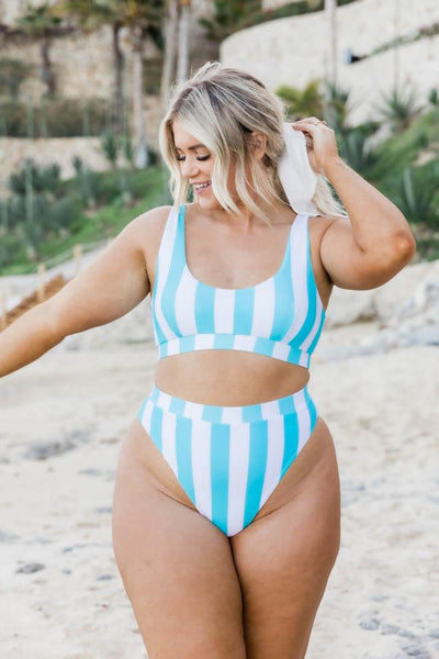 Queen Of The Cove Blue Striped Bikini Top FINAL SALE