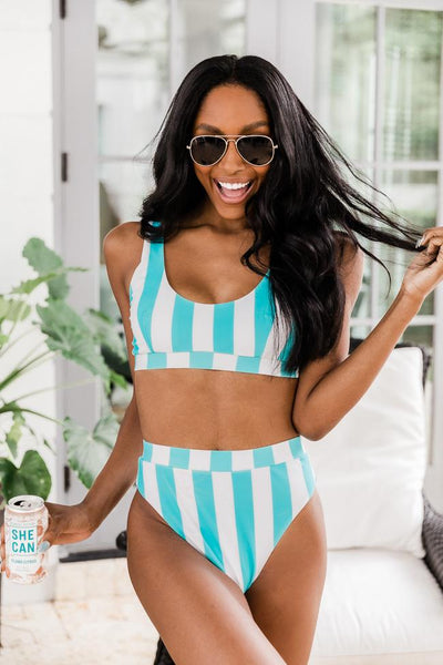 Queen Of The Cove Blue Striped Bikini Top FINAL SALE