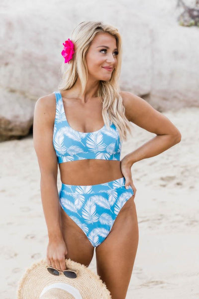 Seaside Escape Blue Leaf Bikini Top